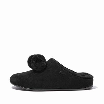 Fitflop Chrissie Pom-Pom Shearling - Hausschuhe Damen - Schwarz (NZE942610)